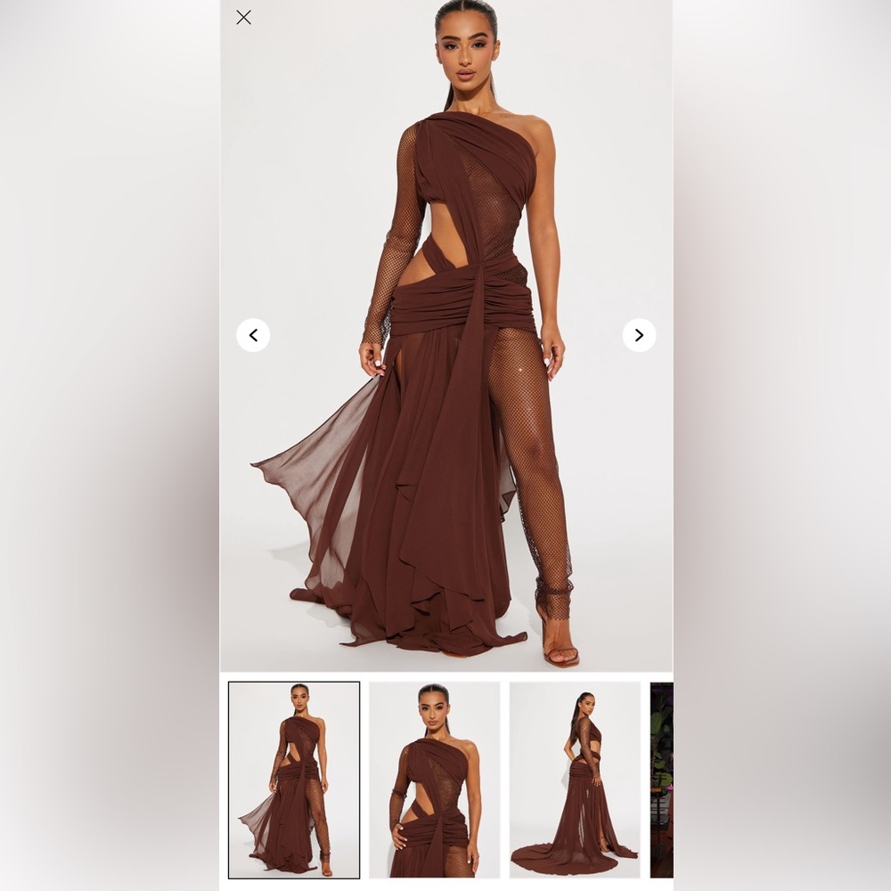Elegant Brown One-Shoulder Gown